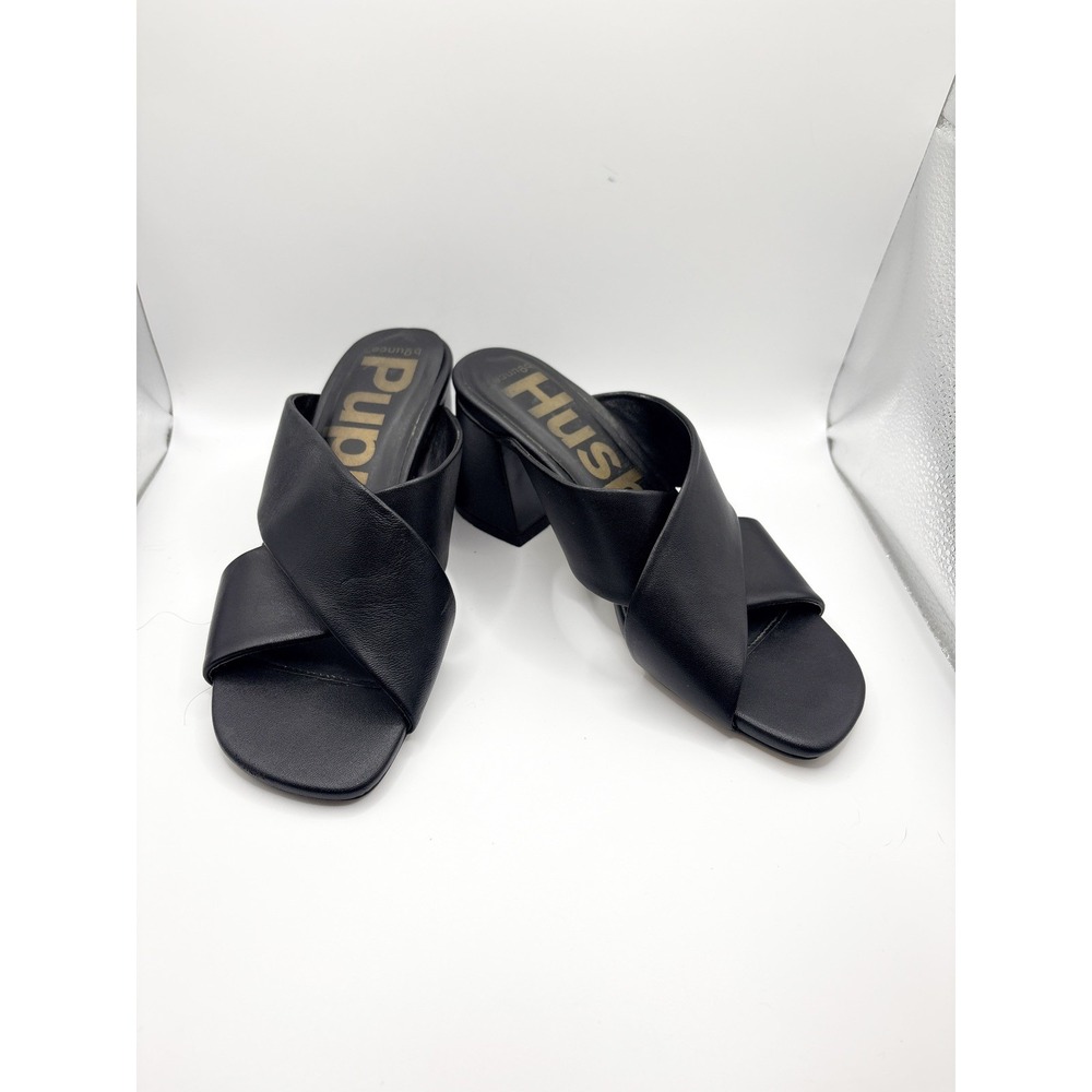Hush Puppies Black Leather Block Slingback Sandals Size US 8